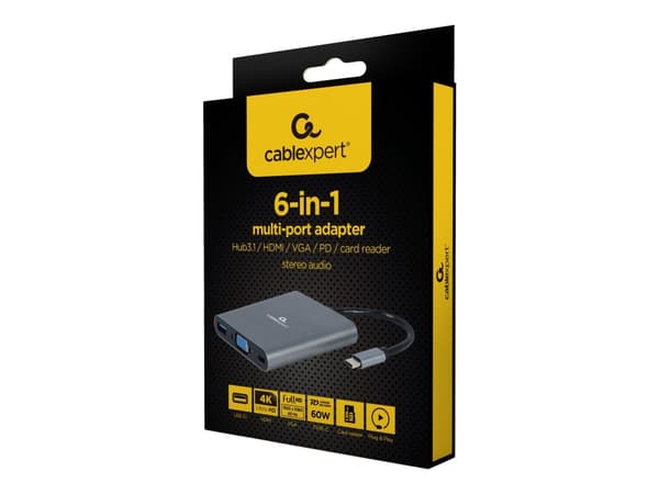 Cablexpert A-CM-COMBO6-01 - Telakointiasema - USB-C 3.1 - VGA, HDMI
