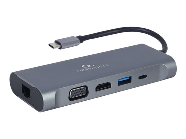 Gembird A-CM-COMBO7-01, USB 3.2 Gen 1 (3.1 Gen 1) Type-A, 100 W, Harmaa, MicroSD (TransFlash), SD, 30 Hz, 3.5mm, HDMI, RJ-45, USB 3.2 Gen 1 (3.1 Gen