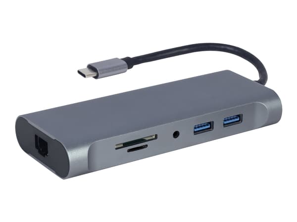 Gembird A-CM-COMBO7-01, USB 3.2 Gen 1 (3.1 Gen 1) Type-A, 100 W, Harmaa, MicroSD (TransFlash), SD, 30 Hz, 3.5mm, HDMI, RJ-45, USB 3.2 Gen 1 (3.1 Gen