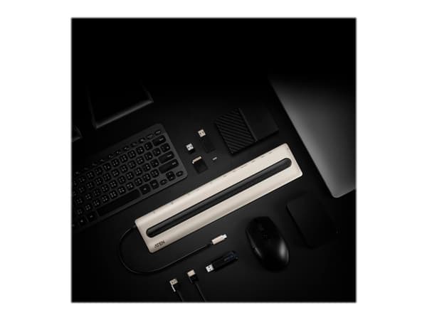 ATEN UH3237-AT kannettavien tietokoneiden telakka ja porttitoistin Langallinen USB 3.2 Gen 1 (3.1 Gen 1) Type-C Musta, Harmaa