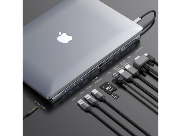Baseus CATSXG0G, USB 3.2 Gen 1 (3.1 Gen 1) Type-C, 10,100,1000 Mbit/s, Silver, MicroSD (TransFlash), SD, 3,5mm, HDMI, RJ-45, USB 3.2 Gen 1 (3.1 Gen 1
