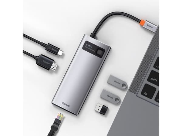 Baseus Metal Gleam, USB 3.2 Gen 1 (3.1 Gen 1) Type-C, HDMI, RJ-45, USB 2.0, USB 3.2 Gen 1 (3.1 Gen 1) Type-A, USB 3.2 Gen 1 (3.1 Gen 1) Type-A, USB 3