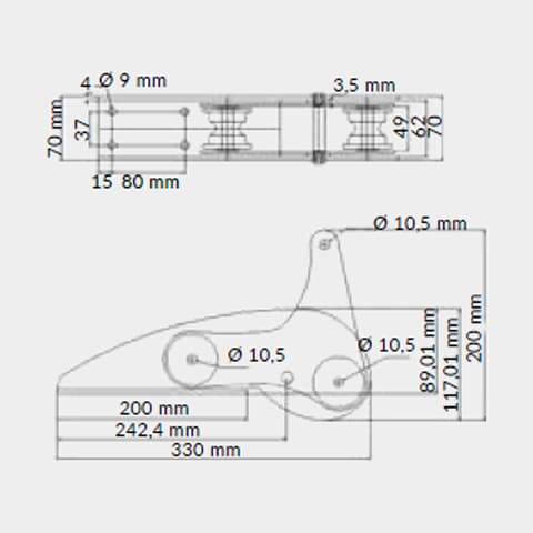 Ankarrulle 1852-Marine, fällbar, 330 x 70 mm, för upp till 10 kg