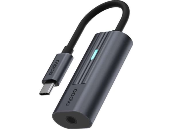 Rapoo UCA-1002, USB Type-C, 3?5 mm, Hankjønn, Sort, 43 mm, 20 mm Sort