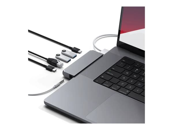 Satechi Pro Hub Mini, Telakointi, USB 3.2 Gen 1 (3.1 Gen 1) Type-C, 96 W, 1000 Mbit/s, Hopea, Silver