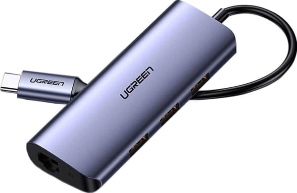 Ugreen 60718, Koblet med ledninger (ikke trådløs), USB 3.2 Gen 1 (3.1 Gen 1) Type-C, 1000 Mbit/s, Grå, RJ-45, USB 3.2 Gen 1 (3.1 Gen 1) Type-A, USB