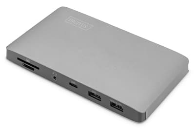 Digitus DA-70895, Langallinen, Thunderbolt 3, 60 W, 1000 Mbit/s, Musta, Harmaa, MMC, MicroSD (TransFlash), SD, SDHC