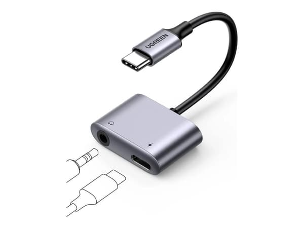 Ugreen - USB-C till hörlursuttag/laddningsadapter - 24 pin USB-C hane till 24 pin USB-C, 3,5 mm ljuduttag hona - USB-strömförsörjning (30W)