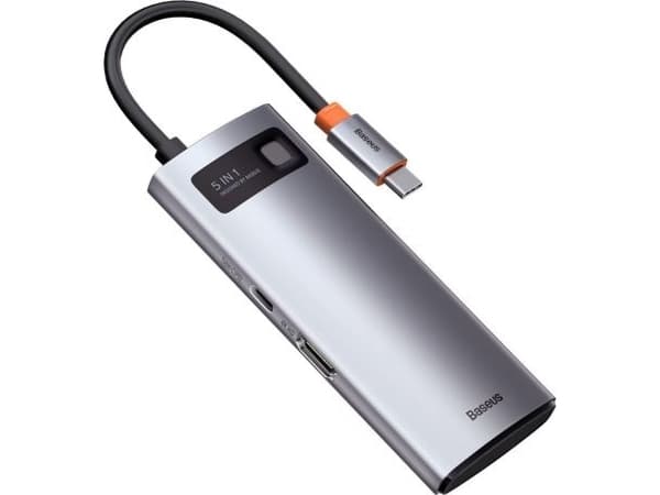 Baseus Metal Gleam, USB 3.2 Gen 1 (3.1 Gen 1) Type-C, 100 W, Grå, 4K Ultra HD, 60 hz, HDMI, USB 2.0, USB 3.2 Gen 1 (3.1 Gen 1) Type-A, USB 3.2 Gen 1