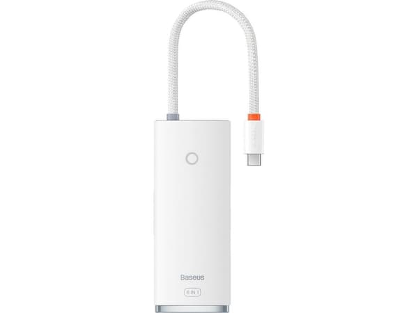 Baseus Lite Series USB-C 6in1 Hub till 2x USB 3.0 + USB-C PD + HDMI + SD/TF (vit)