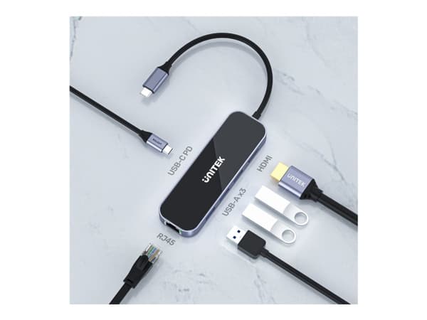 Unitek uHUB H6 D1084A - Telakointiasema - USB-C - HDMI - GigE