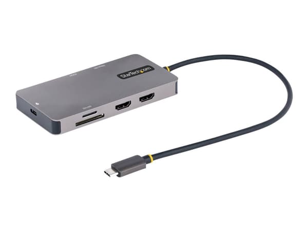 StarTech.com USB C Multiport Adapter, Dual HDMI Video, 4K 60Hz, 2-porttinen 5Gbps USB-A Hub, 100W Power Delivery lataus, GbE, SD/MicroSD, USB Type-C