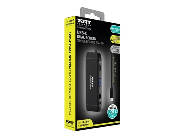 Port Designs 901913, USB 2.0 Type-C, HDMI, RJ-45, USB 3.2 Gen 1 (3.1 Gen 1) Type-A, USB Type-C, VGA, MicroSD (TransFlash), 5000 Mbit/s, 60 Hz, 1920 x