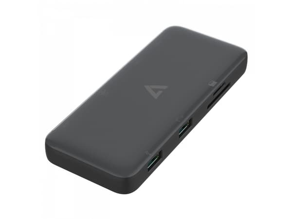 V7 CD52877, telakointi, USB 3.2 Gen 1 (3.1 Gen 1) Type-C, 100 W, 10,100,1000 Mbit/s, Sort, MicroSD (TransFlash), SD
