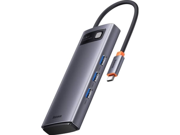 Hub 6w1 Baseus Metal Gleam Series, USB-C do 3x USB 3.0 + USB-C PD + microSD/SD