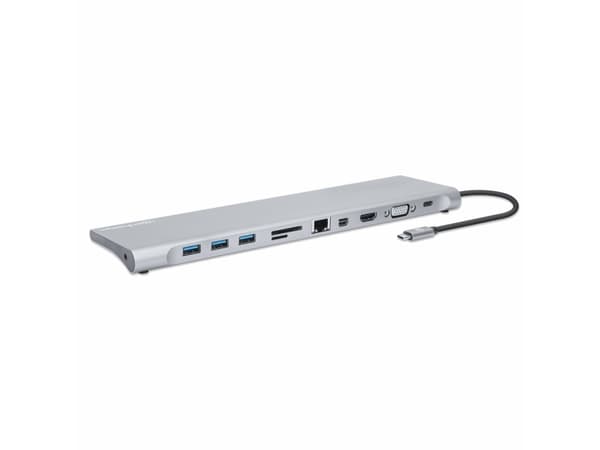 Manhattan 130578, Ledningsført, USB 3.2 Gen 1 (3.1 Gen 1) Type-C, 100 W, 10,100,1000 Mbit/s, Aluminium, MicroSD (TransFlash), SD, SDHC, SDXC