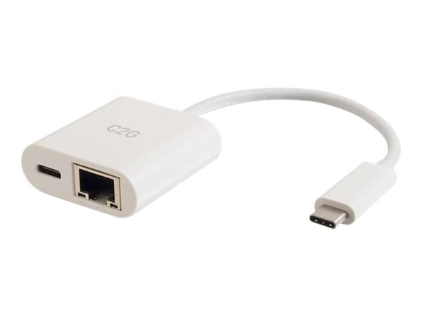 C2G USB C to Ethernet Adapter With Power Delivery - White - Nätverksadapter - USB-C - Gigabit Ethernet x 1 - vit