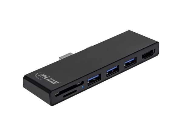 InLine MultiHub, Surface Pro 4/5/6, 3-Port USB 3.2 Typ-A Buchse HDMI 4K, kortläsare, svart