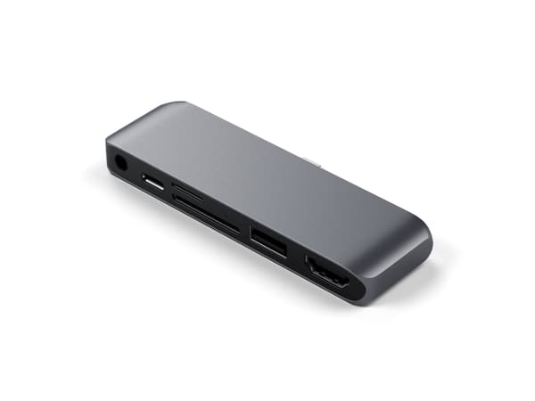 Satechi Hub - keskittimen USB-C mobiililaitteille (USB-C 60W, 4K HDMI, USB-A, micro/SD-kortinlukija, liitäntäportti) (avaruusharmaa) (avaruusharmaa)