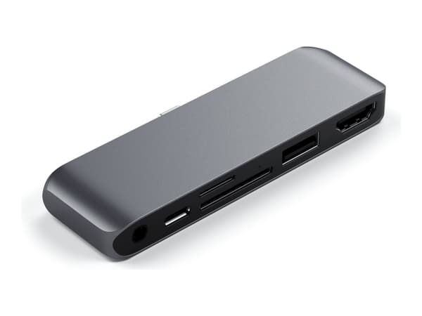 Satechi Hub - keskittimen USB-C mobiililaitteille (USB-C 60W, 4K HDMI, USB-A, micro/SD-kortinlukija, liitäntäportti) (avaruusharmaa) (avaruusharmaa)