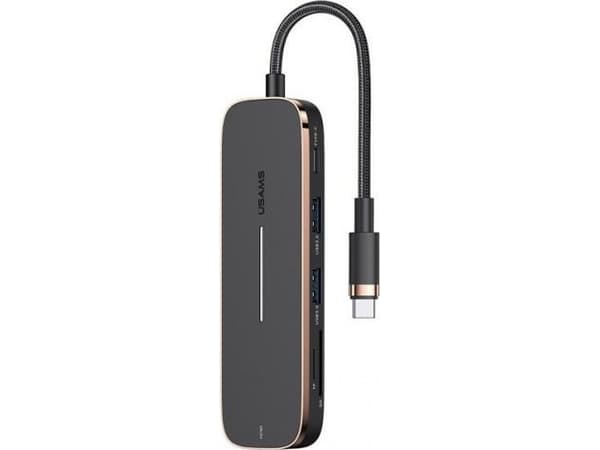 USAMS Adapter HUB 2xUSB + USB-C + HDMI+ Micro SD+SD black/black SJ575HUB01 (US-SJ575)