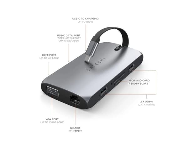 Satechi - Telakointiasema - USB-C - VGA, HDMI - 10Mb LAN