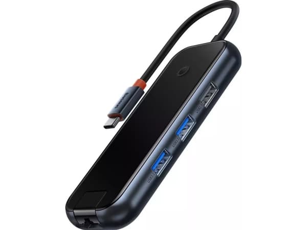 Hub 4in1 Baseus AcmeJoy Series USB-C iki 3xUSB 3.0 + USB-C PD (tamsiai pilka)