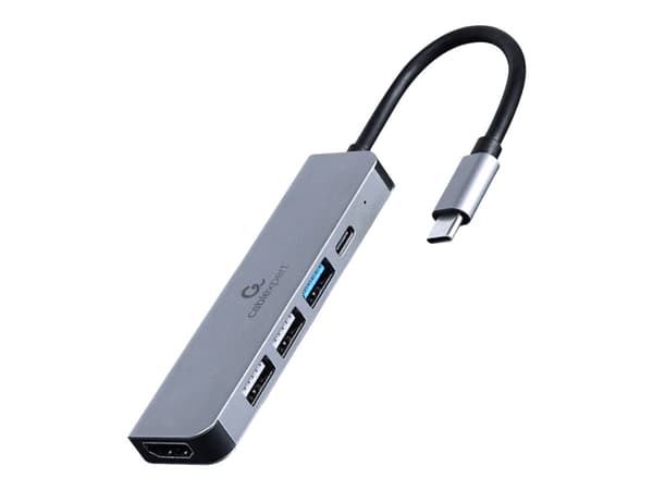 Gembird A-CM-COMBO5-03, Langallinen, USB 3.2 Gen 1 (3.1 Gen 1) Type-C, 87 W, Hopea, 5 Gbit/s, 3840 x 2160 pikseliä