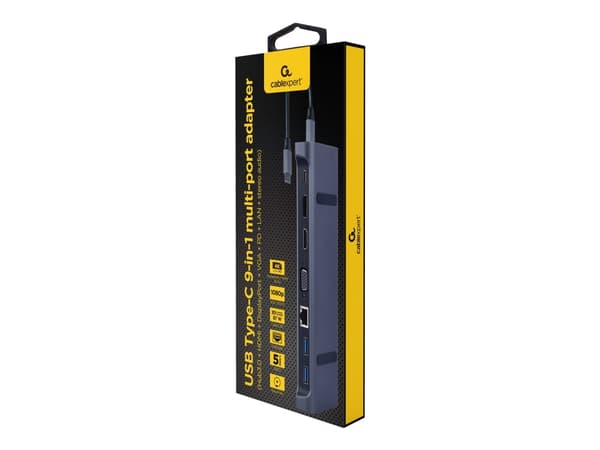 Cablexpert A-CM-COMBO9-02 - Telakointiasema - USB-C 3.1 - VGA, HDMI - GigE