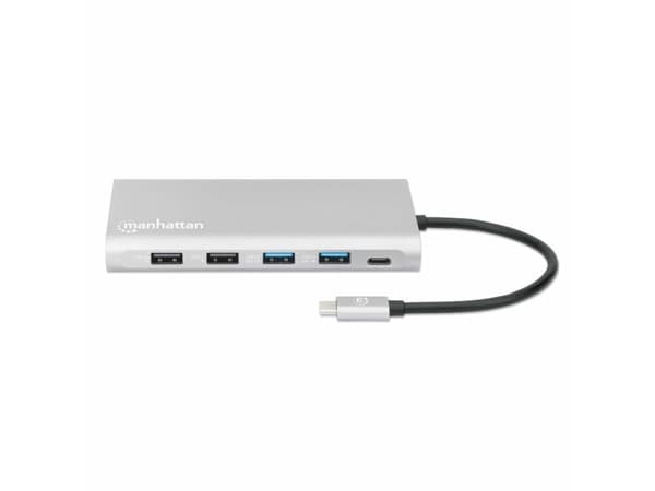 Manhattan 130660, Ledningsført, USB 3.2 Gen 1 (3.1 Gen 1) Type-C, 100 W, 10,100,1000 Mbit/s, Alumiini, MicroSD (TransFlash), SD, SDHC, SDXC