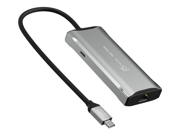 j5create JCD392-N 4K60 Elite USB-C® 10Gbps Travel Dock, Langallinen, USB 3.2 Gen 1 (3.1 Gen 1) Type-C, 100 W, USB Type-C, 10,100,1000 Mbit/s, Harmaa