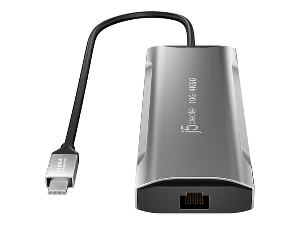 j5create JCD392-N 4K60 Elite USB-C® 10Gbps Travel Dock, Langallinen, USB 3.2 Gen 1 (3.1 Gen 1) Type-C, 100 W, USB Type-C, 10,100,1000 Mbit/s, Harmaa