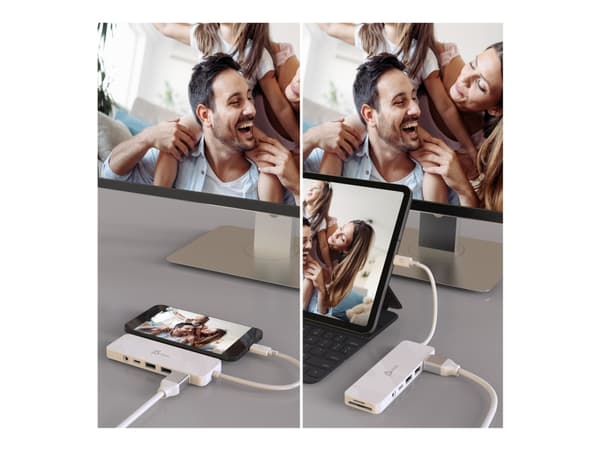 j5create JCD373-N Kevyt USB-C®-sovitin, USB 3.2 Gen 1 (3.1 Gen 1) Type-C, 60 W, Valkoinen, MicroSD (TransFlash), SD, 4K Ultra HD, 30 Hz