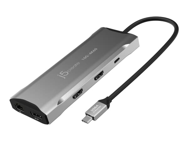 j5create JCD397-N 4K60 Elite USB-C® moninäytön minidock, langallinen, USB 3.2 Gen 1 (3.1 Gen 1) Type-C, 100 W, 1.4a, 10,100,1000 Mbps, harmaa