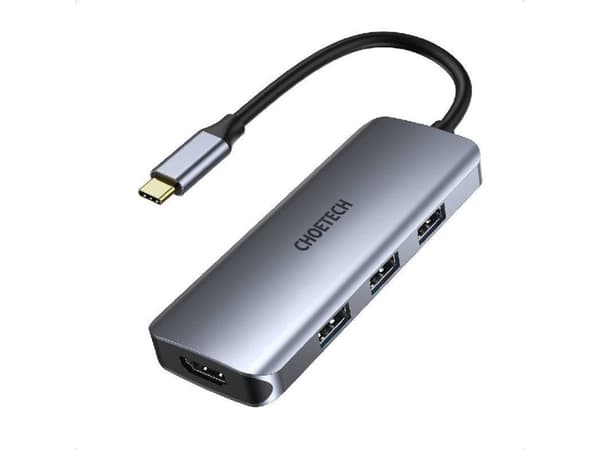 Choetech HUB-M19, USB 3.2 Gen 1 (3.1 Gen 1) Type-C, 100 W, Grå, SD, 4K Ultra HD, 30 hz