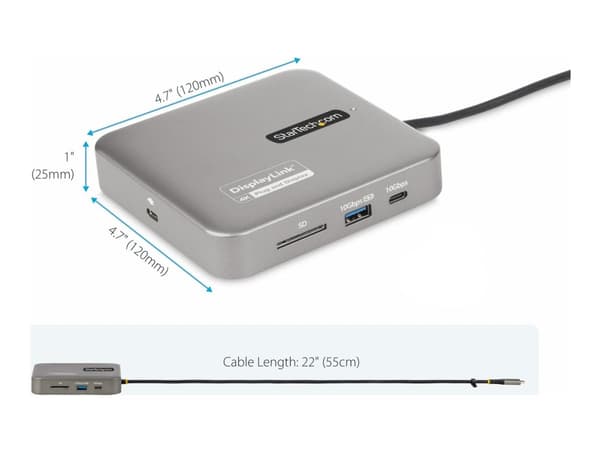 StarTech.com Universal USB C multiport adapter - Apple M1/M2 Dual Display compatible - DisplayLink Cert Dual 4K 60Hz HDMI 2.0b - 1xA/1xC USB 3.2 10Gb