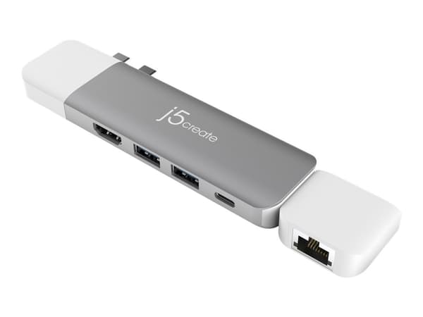 j5create JCD389-N Ultradrive Kit USB-C™ Multi-Display Modular Dock, USB 3.2 Gen 1 (3.1 Gen 1) Type-C, 100 W, 10,100,1000 Mbit/s, Hopea, Valkoinen, Mi