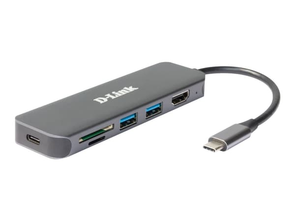 D-Link DUB-2327, USB Type-C, HDMI, USB 3.2 Gen 1 (3.1 Gen 1) Type-A, USB Type-C, MicroSD (TransFlash), SD, 5000 Mbit/s, Grå, 4K Ultra HD