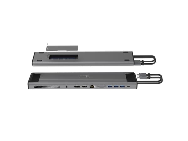 j5create JCD552-N M.2 NVMe® USB-C® Gen 2 dockningsstation, Kabel, USB 3.2 Gen 1 (3.1 Gen 1) Type-C, 10,100,1000 Mbit/s, Svart, Silver, Silver & Black