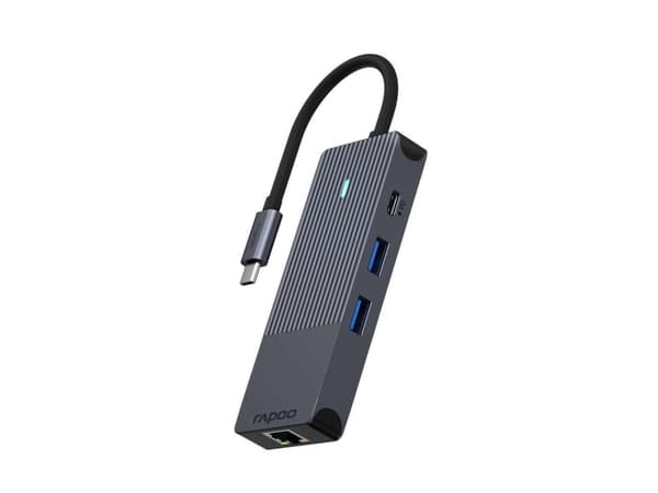 Rapoo UCM-2004, USB Type-C, HDMI, RJ-45, USB 3.2 Gen 1 (3.1 Gen 1), USB Type-C, urosliitin, musta, 7,5 W, 5 V musta