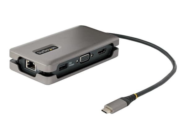 StarTech.com USB-C moniporttisovitin, HDMI/VGA, 4K 60Hz video, 3-porttinen USB-keskitin, 100W Power Delivery Pass-Through, GbE, USB Type-C Travel Doc