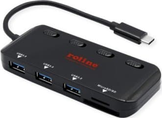 ROLINE 14.02.5059, USB 3.2 Gen 1 (3.1 Gen 1) Type-C, USB 3.2 Gen 1 (3.1 Gen 1) Type-A, MicroSD (TransFlash), 5120 Mbit/s, Svart, Plast