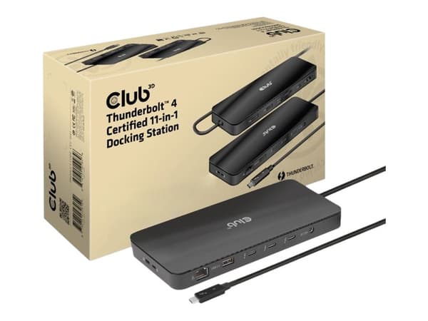 CLUB3D Thunderbolt 4 Certified 11-in-1 Docking Station, Telakointi, Thunderbolt 4, 140 W, 1000 Mbit/s, Musta, SD