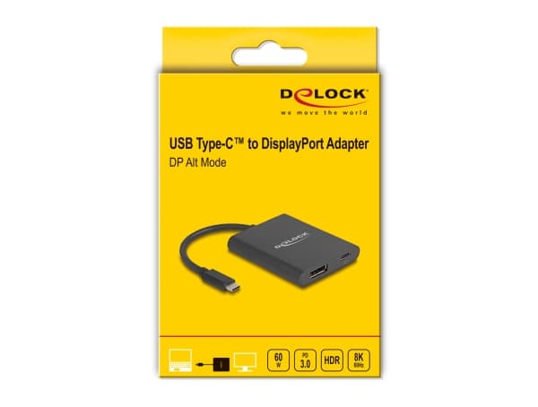 Delock - Video adapter - DisplayPort (Alt Mode) - 13 cm - 8 K 30 Hz (7680 x 4320) støtte, 4 K 120 Hz (3840 x 2160) støtte, 8K 60 Hz (7680 x 4320) stø