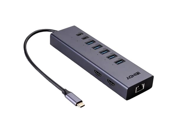 Lindy 43373, Kabel, USB 3.2 Gen 2 (3.1 Gen 2) Type-C, 100 W, 10,100,1000 Mbit/s, 10BASE-T, 100BASE-TX, 1000BASE-T, Grå