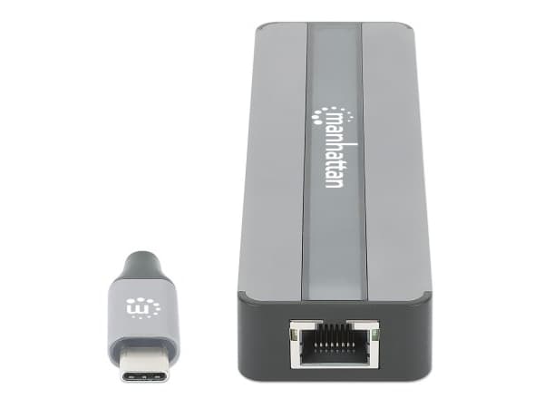 Manhattan 153928, Ledningsført, USB 3.2 Gen 1 (3.1 Gen 1) Type-C, 87 W, 10,100,1000 Mbit/s, Sort, Sølv, MicroSD (TransFlash), SD