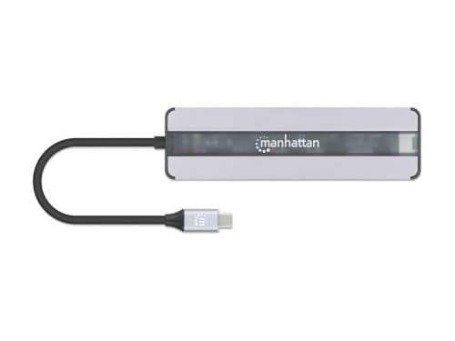 Manhattan 153928, Ledningsført, USB 3.2 Gen 1 (3.1 Gen 1) Type-C, 87 W, 10,100,1000 Mbit/s, Sort, Sølv, MicroSD (TransFlash), SD