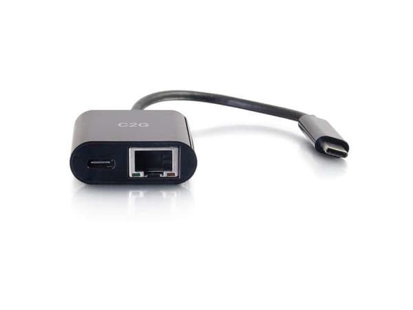 C2G USB-C Ethernet-sovitin virransyötöllä - Musta - Verkkosovitin - USB-C - Gigabit Ethernet x 1 - musta - musta