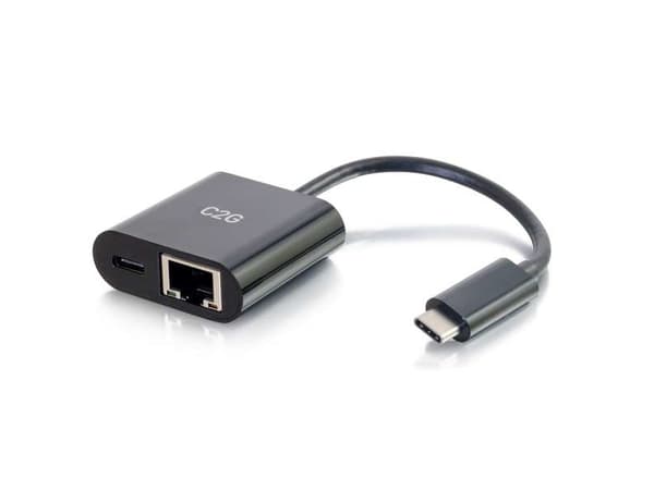 C2G USB-C Ethernet-sovitin virransyötöllä - Musta - Verkkosovitin - USB-C - Gigabit Ethernet x 1 - musta - musta