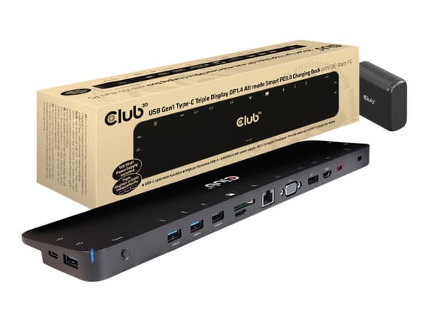 Club 3D CSV-1565 - Dockningsstation - USB-C - VGA, HDMI, DP - 1GbE - 100 Watt